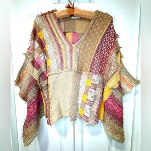 Easel Patchwork Knit Oversized Cropped Top Size Small